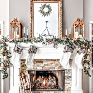 NWT RUSTIC FLOCKED CHRISTMAS LONG DOOR GARLAND 6FT